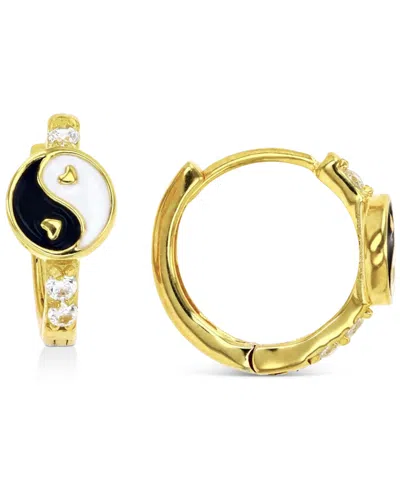Macy's Cubic Zirconia & Enamel Yin Yang Small Hoop Earrings, 0.51" In Neutral