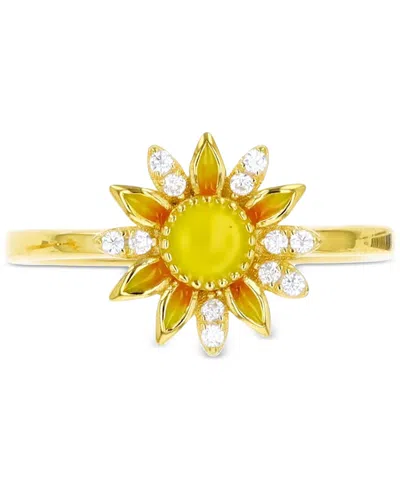 Macy's Cubic Zirconia & Hand-painted Enamel Sun Ring In Gold