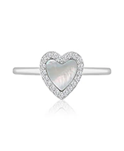 Macy's Cubic Zirconia And Imitation Pearl Heart Ring In Rhodium Over Sterling Silver In Pattern