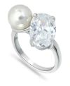 Macy's Cubic Zirconia And Imitation Pearl Stone Ring In Silver Plate, Created For  In Silver