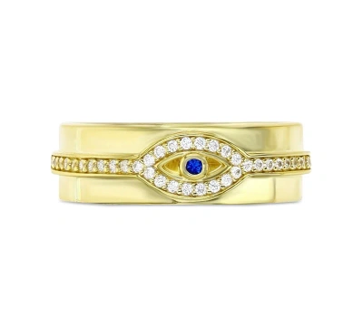 Macy's Cubic Zirconia & Lab Grown Blue Spinel Accent Evil Eye Band In Gold