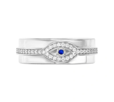 Macy's Cubic Zirconia & Lab Grown Blue Spinel Accent Evil Eye Band In Silver