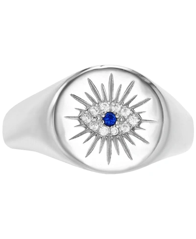 Macy's Cubic Zirconia & Lab Grown Blue Spinel Accent Evil Eye Ring In Sterling Silver