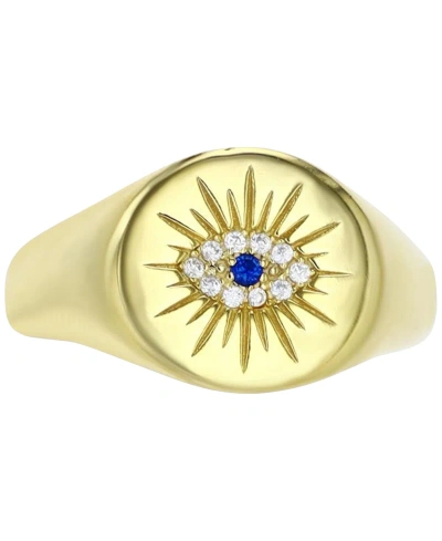 Macy's Cubic Zirconia & Lab Grown Blue Spinel Accent Evil Eye Ring In Sterling Silver In Gold