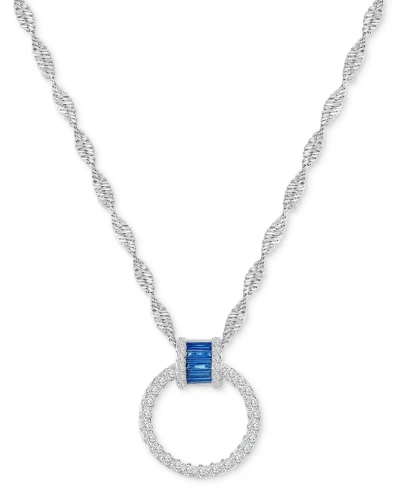 Macy's Cubic Zirconia & Lab-grown Blue Spinel Doorknocker Pendant Necklace In Sterling Silver, 18" + 2" Ext