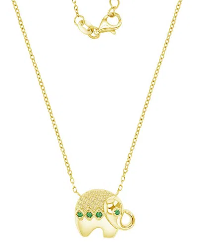 Macy's Cubic Zirconia & Lab-grown Green Nano (1/10 Ct. T.w.) Good Luck Baby Elephant Pendant Necklace, 16" In Gold