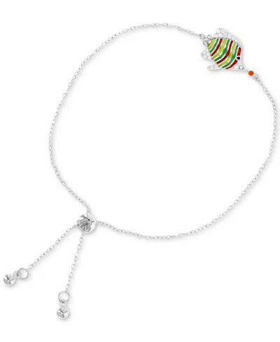 Macy's Cubic Zirconia & Multicolor Enamel Fish Bolo Bracelet In Silver