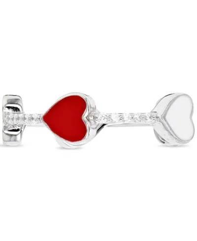 Macy's Cubic Zirconia & Red & White Enamel Heart Ring In Sterling Silver (also In Black Spinel) In Red  White