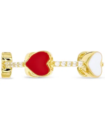 Macy's Cubic Zirconia & Red & White Enamel Polished Heart Ring In 14k Gold-plated Sterling Silver In Red  White