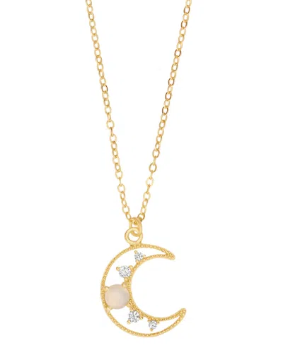 Macy's Cubic Zirconia & Simulated Opal Moon Pendant Necklace In Gold