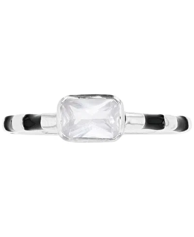 Macy's Cubic Zirconia & Striped Enamel Ring In Sterling Silver