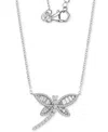 Macy's Cubic Zirconia Baguette & Round Dragonfly Pendant Necklace In Sterling Silver, 18" + 2" Extender In Silver