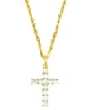 Macy's Cubic Zirconia Baguette Cross 18" Pendant Necklace In 10k Gold In Gold