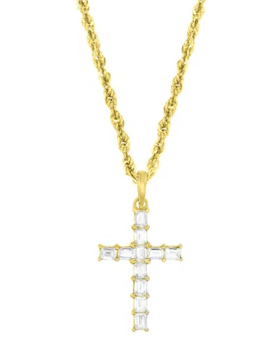 Macy's Cubic Zirconia Baguette Cross 18" Pendant Necklace In 10k Gold