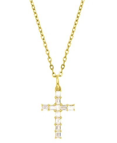 Macy's Cubic Zirconia Baguette Cross 18" Pendant Necklace In 10k Gold