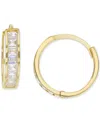 Macy's Cubic Zirconia Baguette Extra Small Hoop Earrings In 14k Gold, 0.47" In Gold