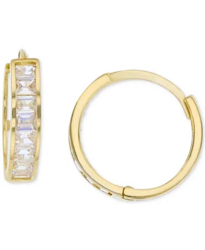 Macy's Cubic Zirconia Baguette Extra Small Hoop Earrings In 14k Gold, 0.47"