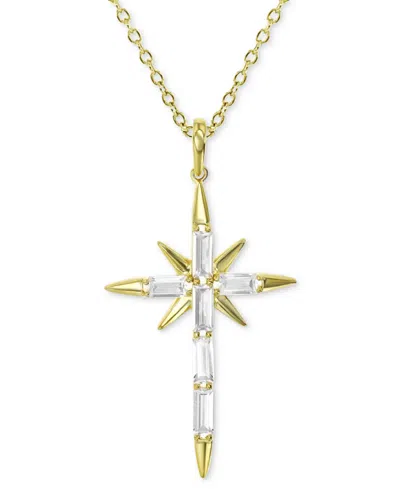 Macy's Cubic Zirconia Baguette Star Cross 18" Pendant Necklace In Gold
