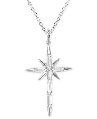 Macy's Cubic Zirconia Baguette Star Cross 18" Pendant Necklace In Silver