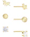 Macy's Cubic Zirconia, Bead & Horse 3-pc. Set Stud Earrings (7/8 Ct. T.w.) In 14k Gold Over Sterling Silver In Gold
