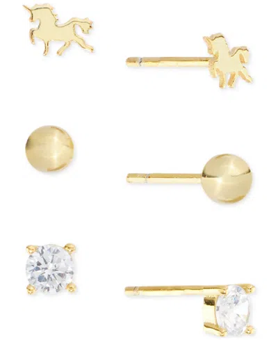 Macy's Cubic Zirconia, Bead & Horse 3-pc. Set Stud Earrings (7/8 Ct. T.w.) In 14k Gold Over Sterling Silver