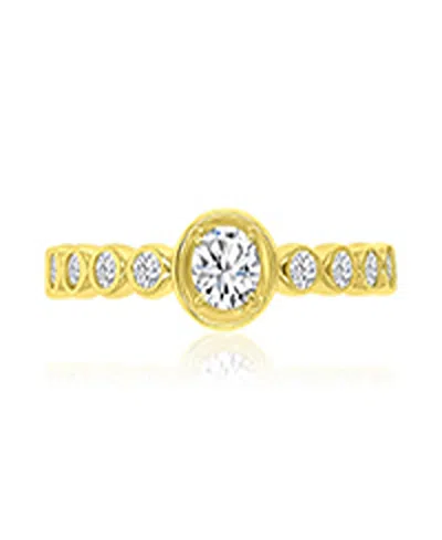 Macy's Cubic Zirconia Beaded Ring In 14k Yellow Gold Over Sterling Silver In Pink