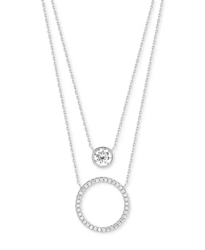 Macy's Cubic Zirconia Bezel & Circle Layered Necklace In Sterling Silver, 16" + 2" Extender