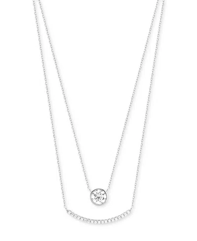 Macy's Cubic Zirconia Bezel & Curved Bar Layered Necklace In Sterling Silver, 16" + 2" Extender