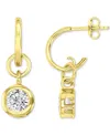 Macy's Cubic Zirconia Bezel Dangle Hoop Drop Earrings In 14k Gold-plated Sterling Silver In Gold