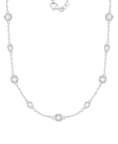 Macy's Cubic Zirconia Bezel Station 18" Collar Necklace In Sterling Silver