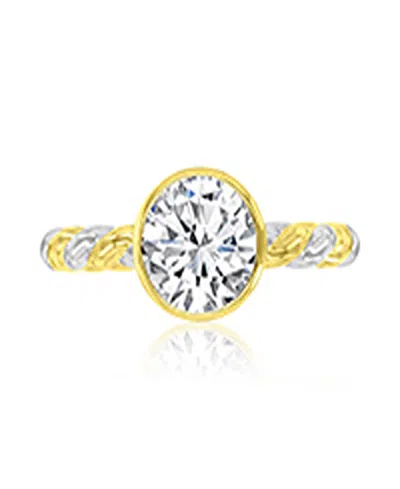 Macy's Cubic Zirconia Bezel Twisted Ring In 14k Yellow Gold Over Sterling Silver In Pattern