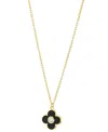 Macy's Cubic Zirconia Black & White Clover Pendant Necklace In 14k Gold-plated Sterling Silver, 16" + 2" Ex In Gold