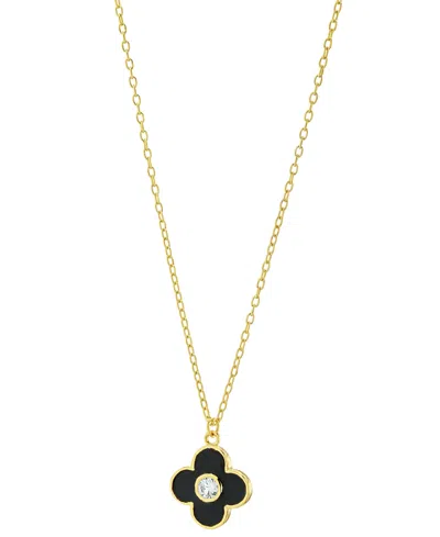 Macy's Cubic Zirconia Black & White Clover Pendant Necklace In 14k Gold-plated Sterling Silver, 16" + 2" Ex