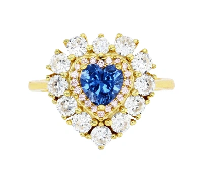 Macy's Cubic Zirconia Blue & White Heart Halo Ring In 14k Gold-plated Sterling Silver