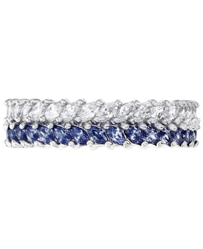 Macy's Cubic Zirconia Blue & White Marquise Chevron Eternity Band In Sterling Silver In Blue  White