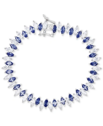 Macy's Cubic Zirconia Blue & White Marquise Zigzag Tennis Bracelet In Sterling Silver