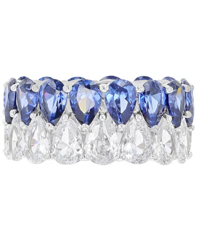 Macy's Cubic Zirconia Blue & White Pear Eternity Band In Sterling Silver