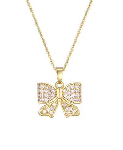 Macy's Cubic Zirconia Bow Pendant Necklace In Gold