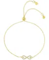 Macy's Cubic Zirconia Bow Tie Chain Link Adjustable Bolo Bracelet In Gold