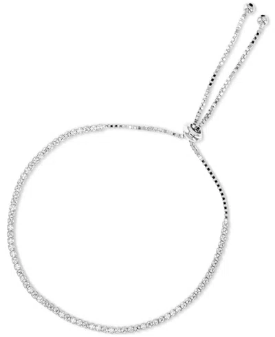 Macy's Cubic Zirconia Box Link Bolo Bracelet In Silver