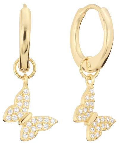 Macy's Cubic Zirconia Butterfly Charm Dangle Huggie Hoop Earrings In Gold