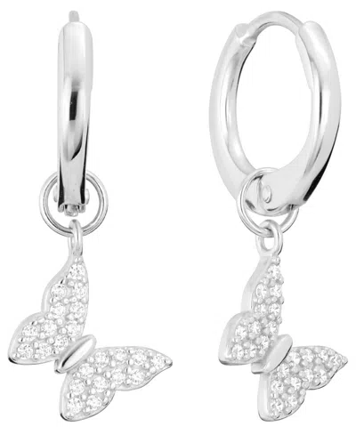 Macy's Cubic Zirconia Butterfly Charm Dangle Huggie Hoop Earrings In Silver