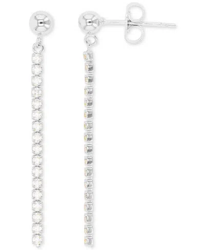 Macy's Cubic Zirconia Chain & Polished Ball Linear Drop Earrings In Silver