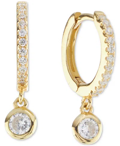 Macy's Cubic Zirconia Charm Huggie Hoop Earrings (3/8 Ct. T.w.) In 14k Gold Over Sterling Silver