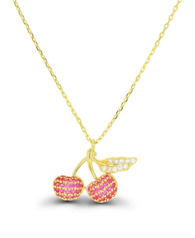 Macy's Cubic Zirconia Cherries Necklace (7/8 Ct. T.w.) In 14k Gold Over Sterling Silver In Gold Over Silver