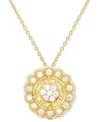 Macy's Cubic Zirconia Circle Halo Cluster 18" Pendant Necklace In 14k Gold-plated Sterling Silver In Gold