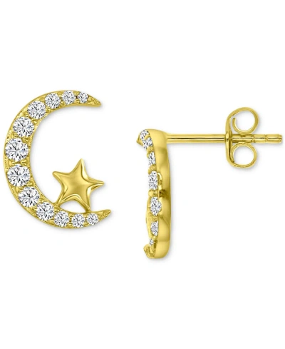 Macy's Cubic Zirconia Crescent Moon & Polished Star Stud Earrings In Gold