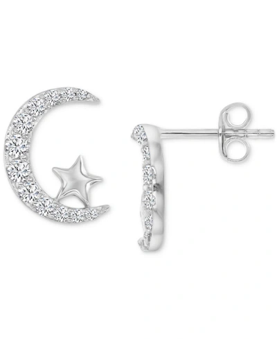 Macy's Cubic Zirconia Crescent Moon & Polished Star Stud Earrings In Silver