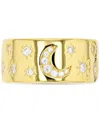 Macy's Cubic Zirconia Crescent Moon & Stars Wide Width Band In 14k Gold-plated Sterling Silver In Gold
