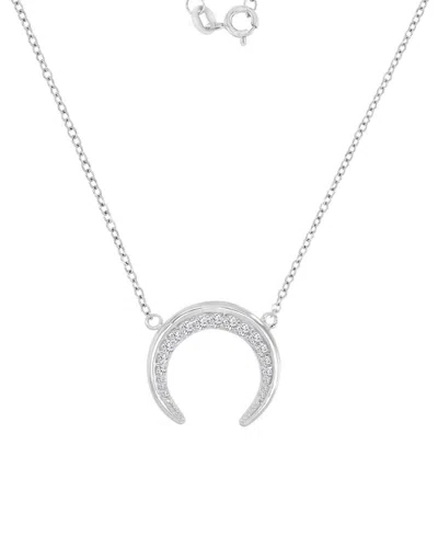 Macy's Cubic Zirconia Crescent Moon Pendant Necklace In Sterling Silver, 16" + 2" Extender